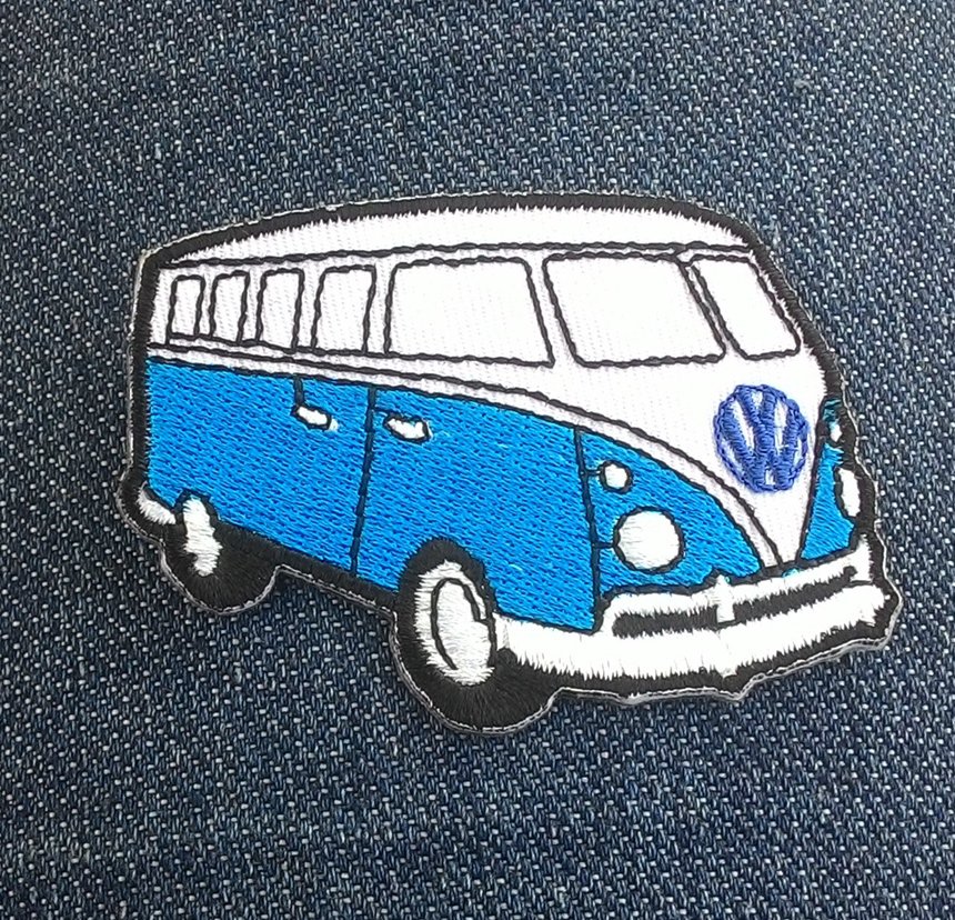 Blue and white van Embroidered Iron On Patch.
