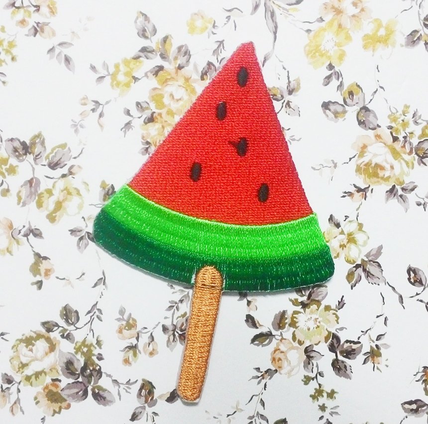 Watermelon embroidered iron-on patch.