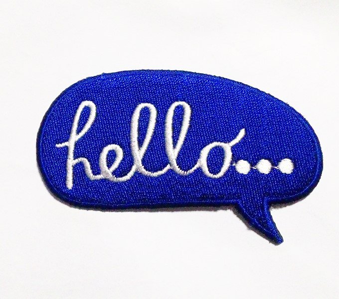 Quotes Blue Hello iron-on patch.