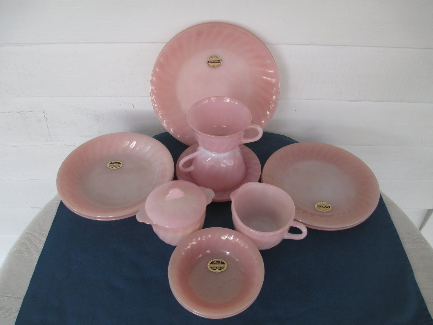 Vintage Fire King Pink Swirl Dinnerware Service For Two