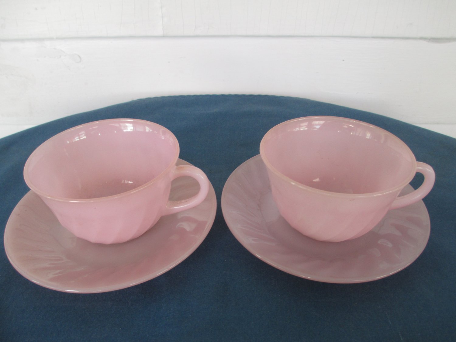 Vintage Fire King Pink Swirl Dinnerware Service For Two