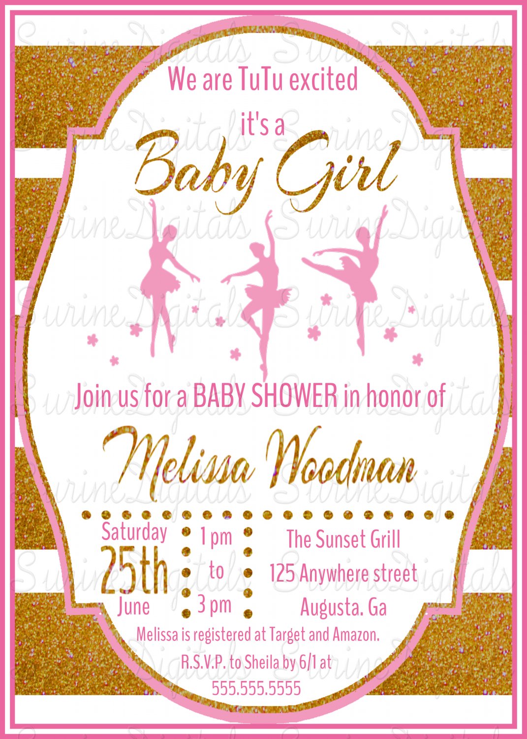 Dancing Ballerina's Baby Shower Invitation/ Ballerina Themed Baby