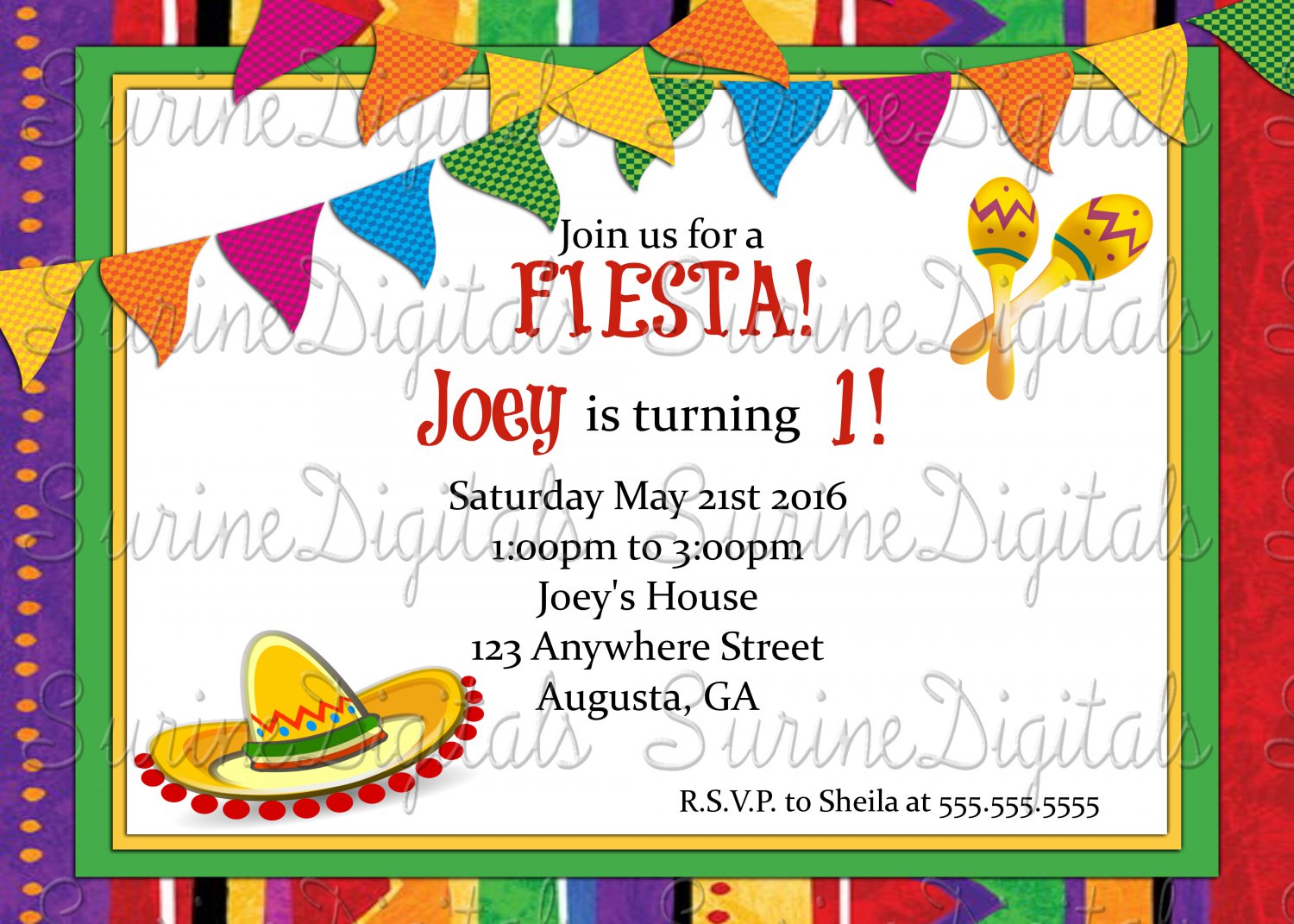 Let's Fiesta Invitation/ Spanish Themed Birthday Party Invitation