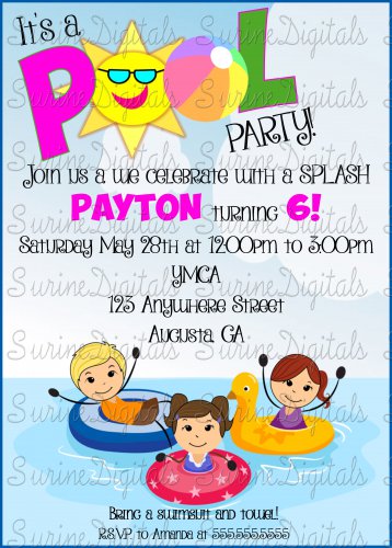 Fun in the Sun Pool Party Invitation/ Summer Birthday party Invite