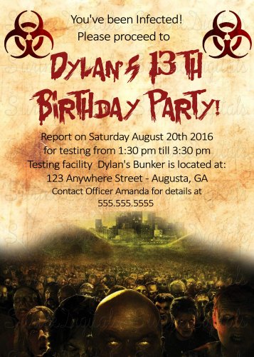 Zombie Apocalypse Walking Dead Birthday Party Invitation/Halloween Themed Party invite