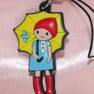 Cute Girl Yellow Umbrella Plastic Figure Strap Charm Mascot 1.25" H #3