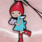 Cute Girl Purple Flower Plastic Figure Strap Charm Mascot 1.25"H #5