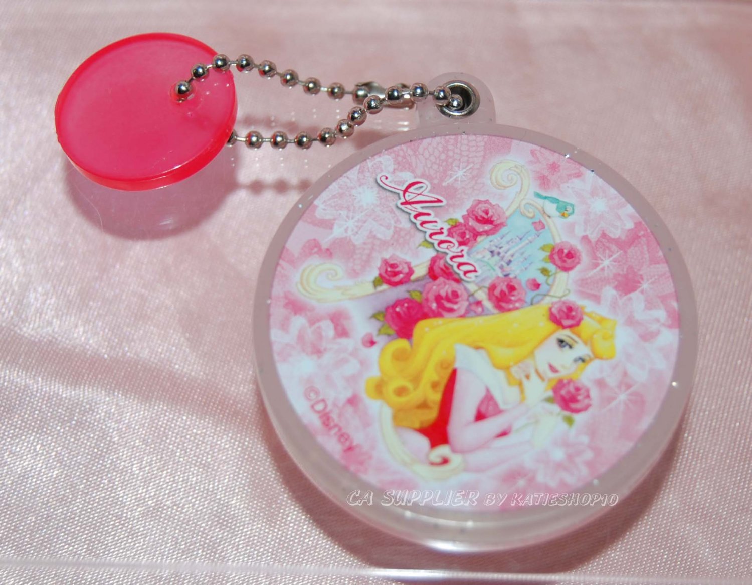 Yujin Disney Princess AURORA Round Mirror Key Chain Gashapon Capsule Toy 2" dia