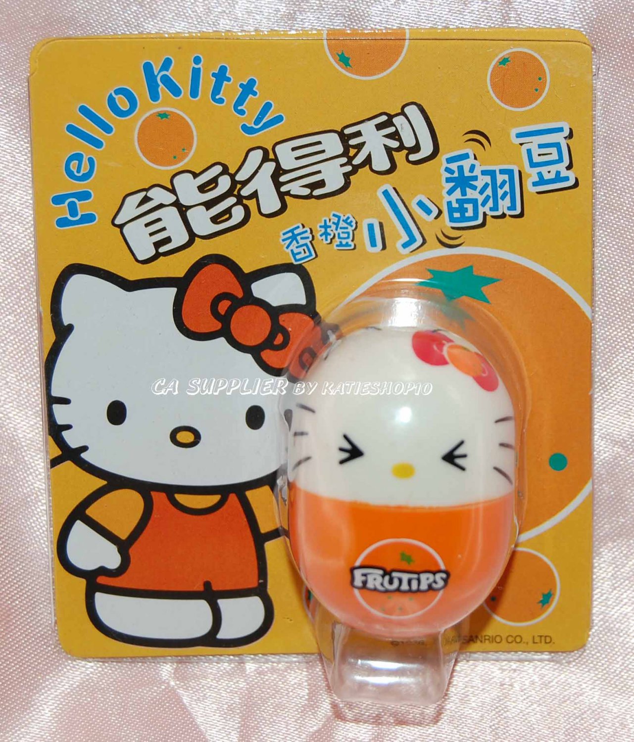 2004 Sanrio Frutips Hello Kitty Orange Fruit Tumbler 1.5" H