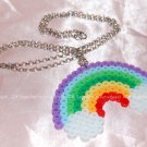 Perler Beads Hand Craft Art Colourful Rainbow Necklace w/ Lobster Clip