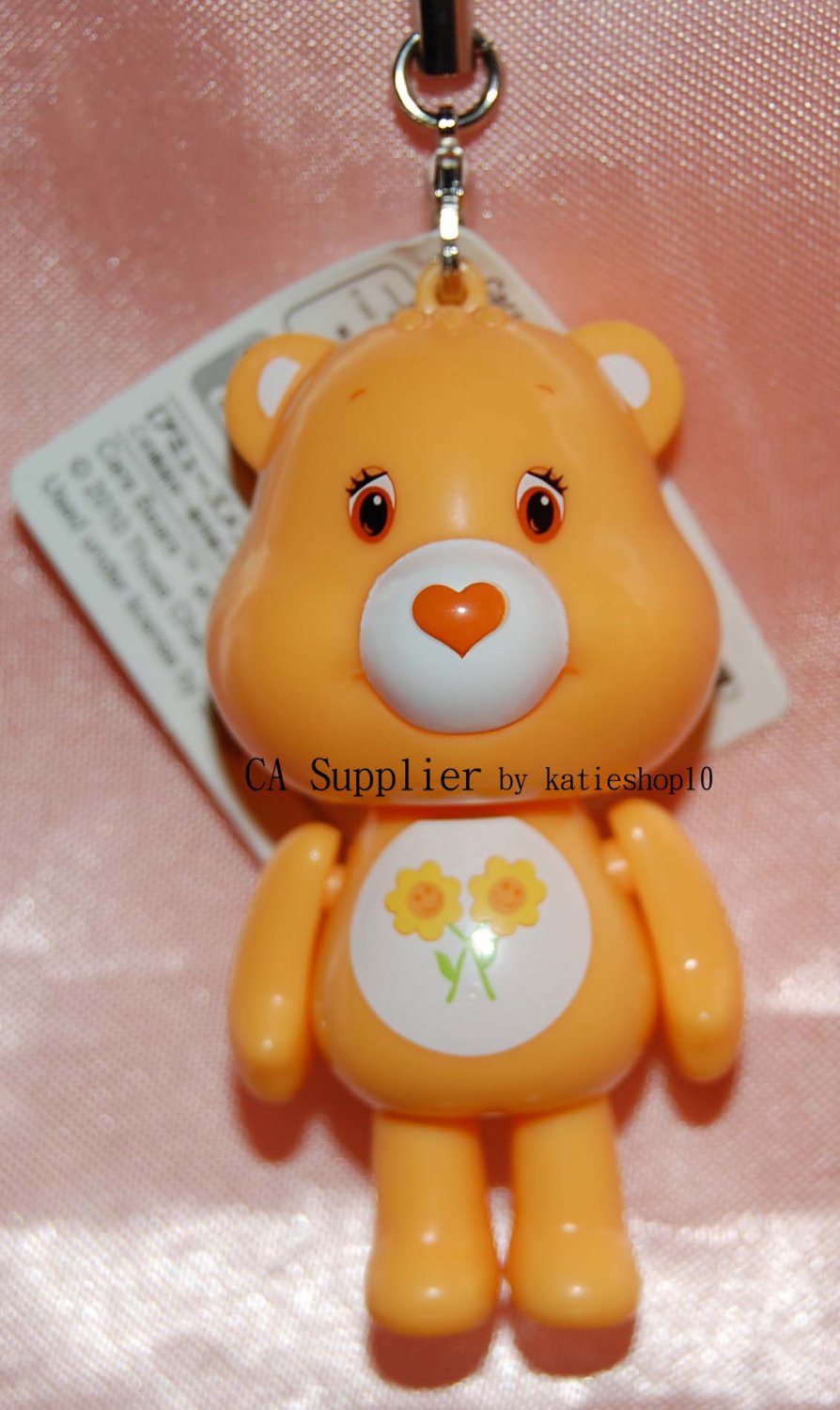Sega UFO Catcher Prize ORANGE Care Bear Strap Charm Mascot w/ Lobster Clip