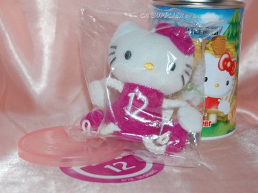 2006 Sanrio 7-11 Hello Kitty Plush Charm Strap Mascot w/ Metal Tin Can 12 September Cornflower