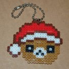 Perler Beads Hand Craft Art Christmas Hat Bear Head Key Chain 2.25" x 1.75"