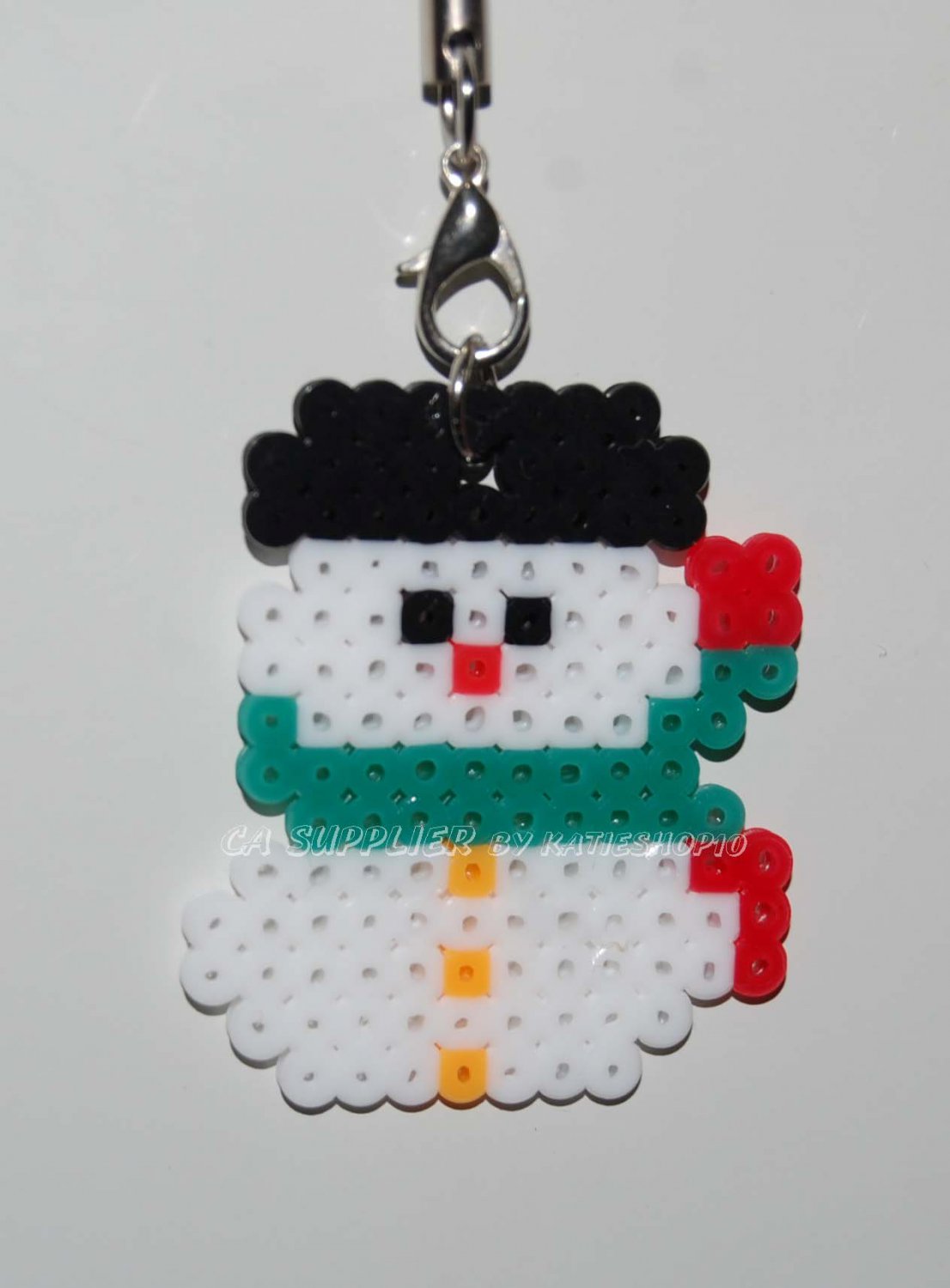 Perler Beads Hand Craft Art - Christmas Snowman Figure Strap Charm