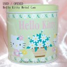 USED 2004 Sanrio Hello Kitty Green Metal Tin Can Bank w/ Cover 4" x 4" H