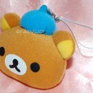 San X Rilakumma Relax Bear Head Wearing Blue Hat Plush Figure Charm w/ Lobster Clip 3"