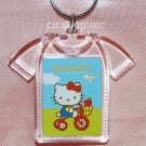 2005 Sanrio T Shirt Shape Hello Kitty Key Ring 2.5"W x 2"L - Cycling