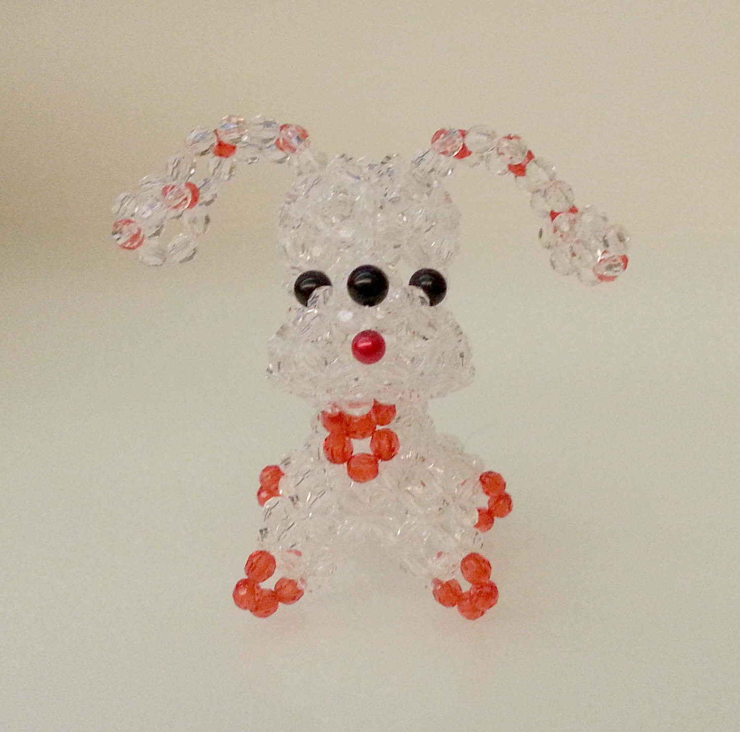 Handmade Round Beads Transparent Long Ear Dog Figure 3.25" H / 8 cm H