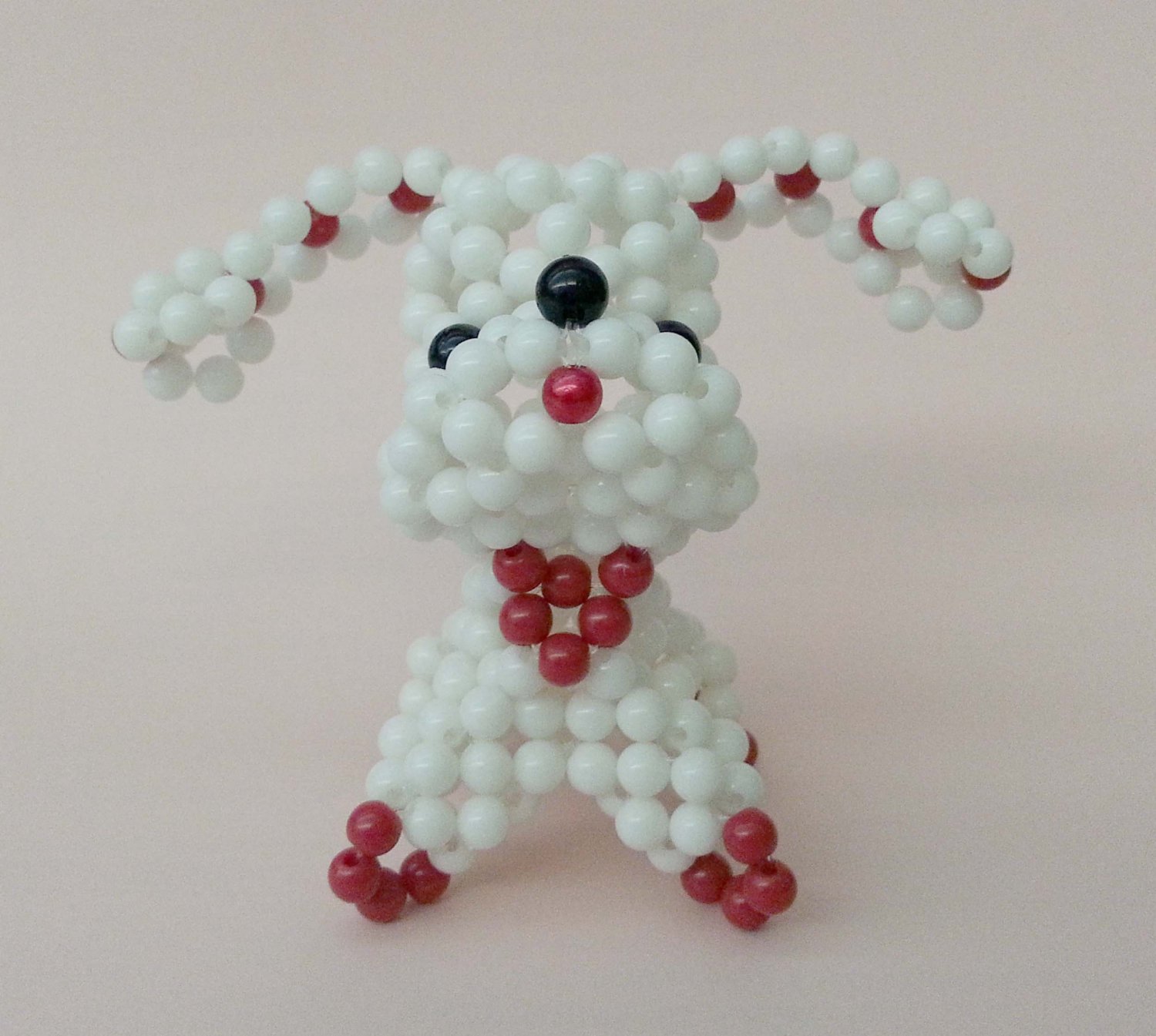 Handmade Round Beads #2 WHITE Long Ear Dog Figure 3" H / 7 cm H