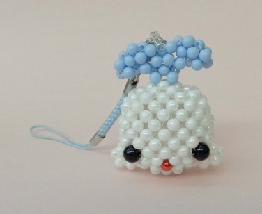 Handmade WHITE Whale Round Beads Figure Strap 1.5" x 2" x 2" H