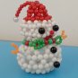 Handmade Round Beads #1 White Christmas Snowman Red Hat Figure 2.5" H / 6 cm H