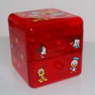 USED Disney Mickey Mouse Minnie Donald Duck Red Semi Transparent Drawer Box Container