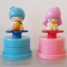 Sanrio Characters Stamp Gashapon Capsule Toy - Little Twins Star Kiki (Good Bye) & Lala (Hello)