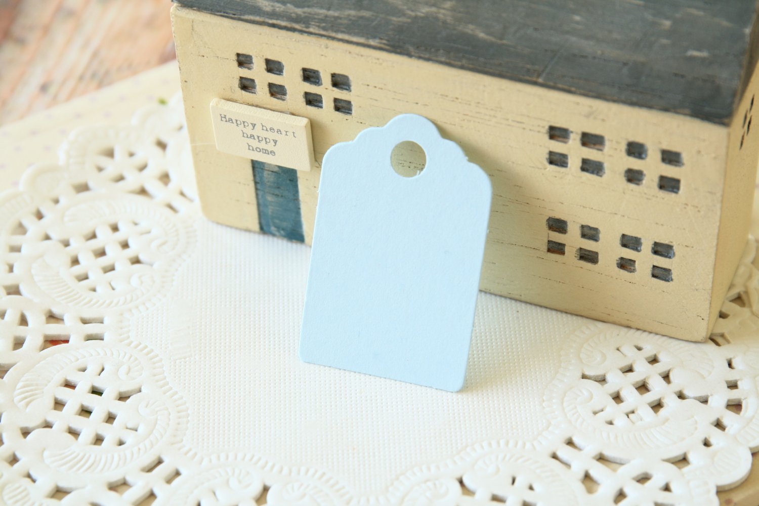 Pale Blue mini scallop swing tags