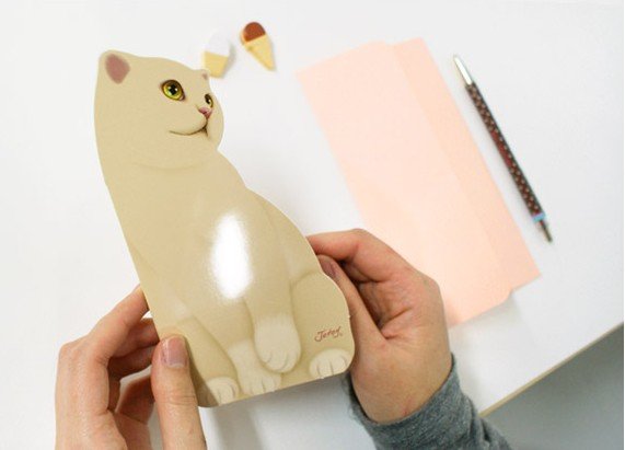 Cream Choo Choo Cat blank greeting card
