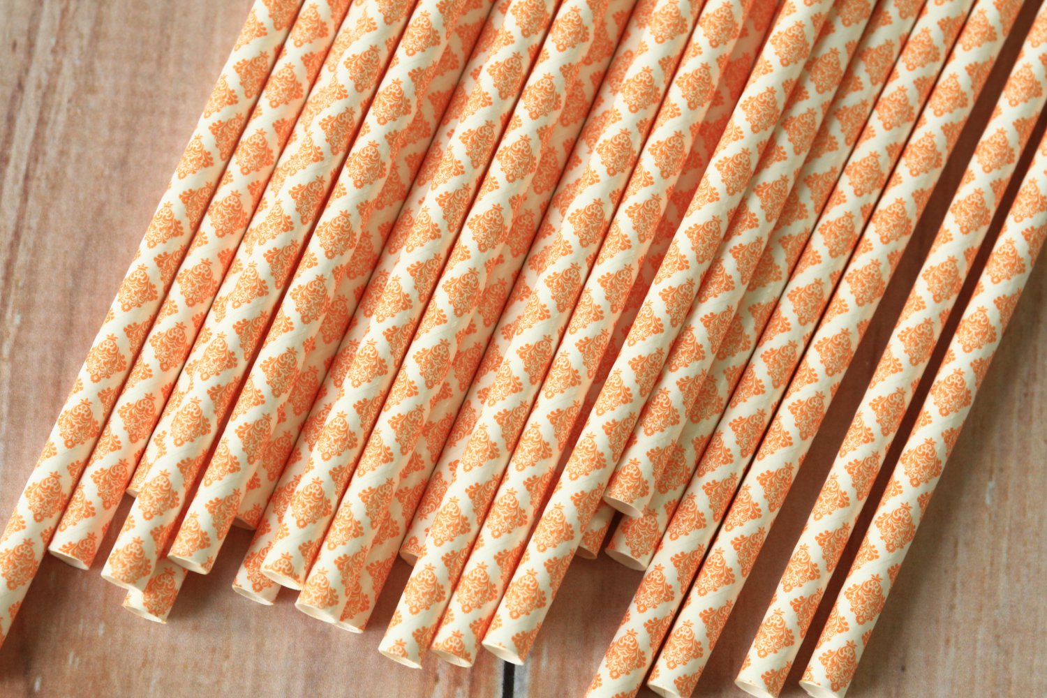 Orange Damask paper straws