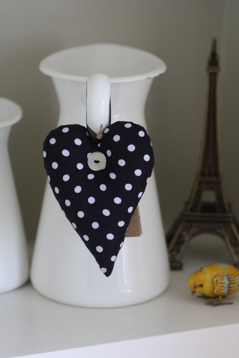 Black Polka Dots Fabric Deco Hanging Heart