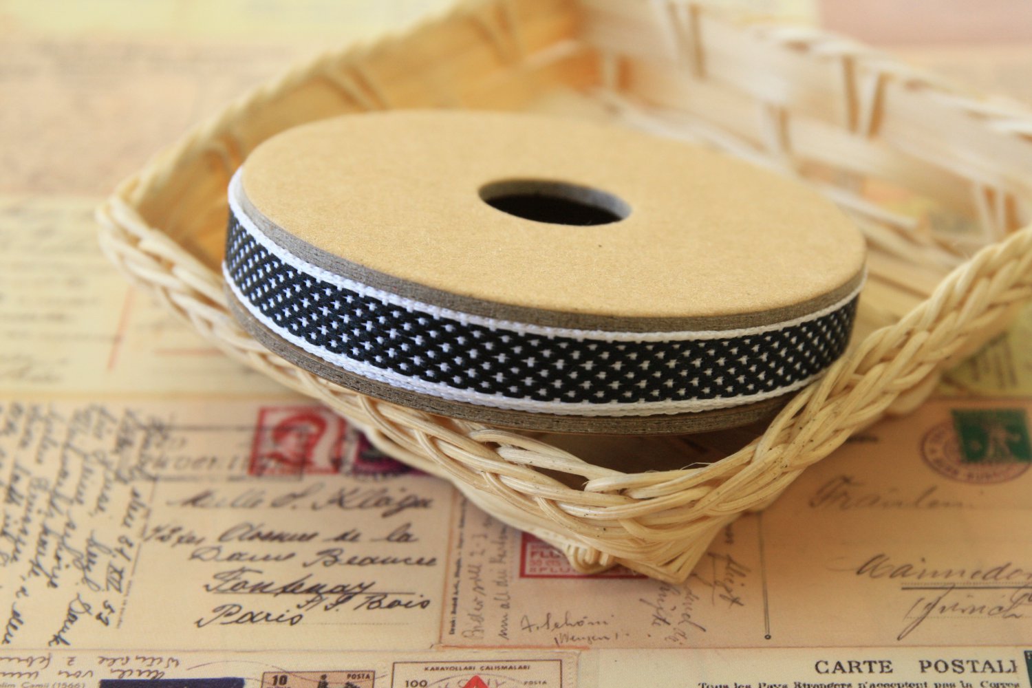 Cross Weave Black woven ribbon