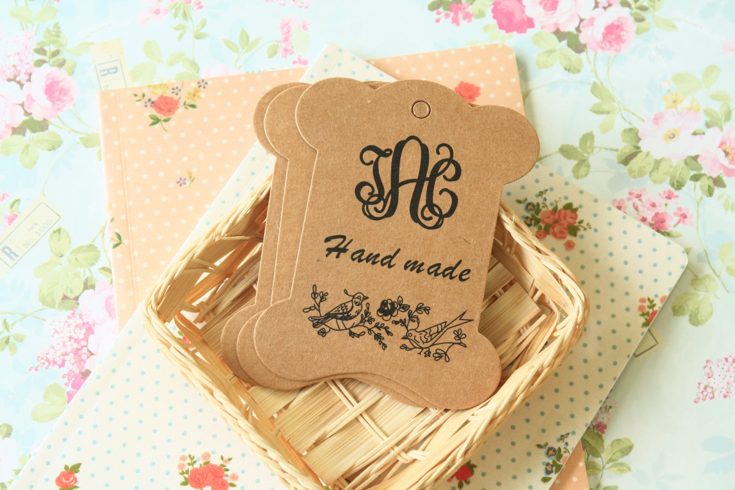 3pc Handmade Birds Kraft card spool blanks bobbins