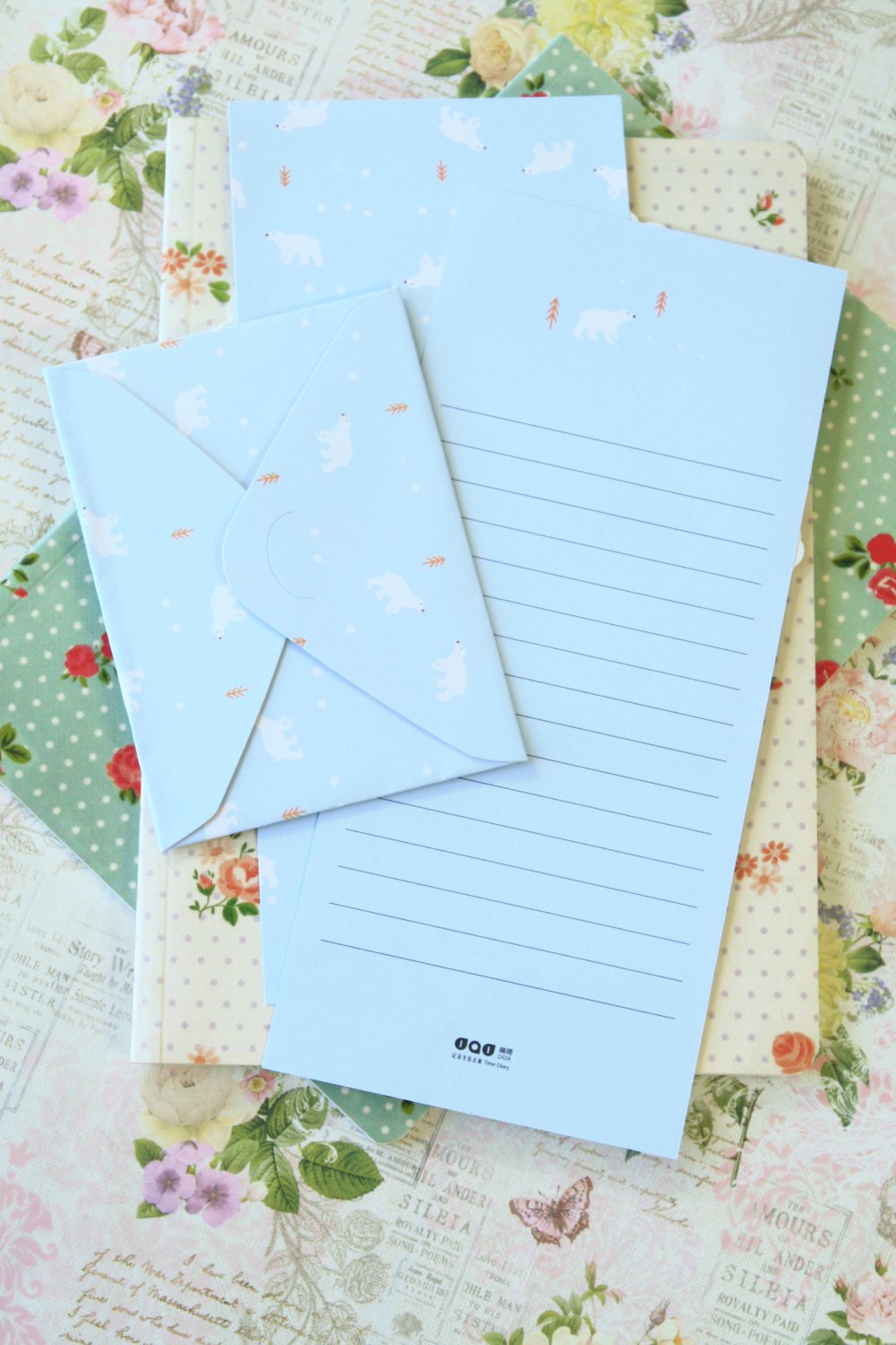 Blue Bear Time Diary writing paper and envelopes letter set