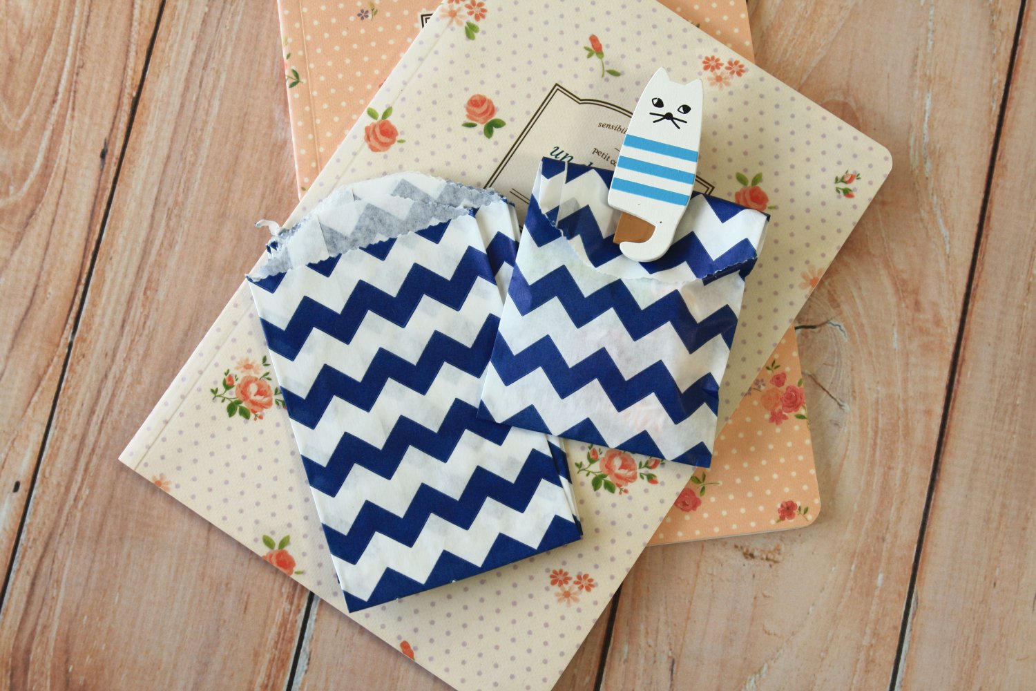 Navy Blue Chevron Itty Bitty Bags small paper bags