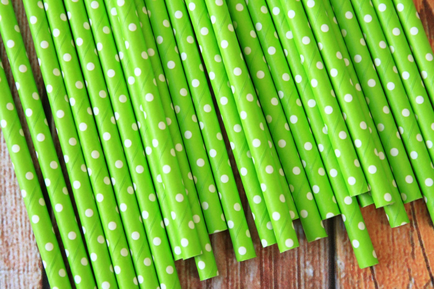 Solid Lime Green Swiss Dots paper straws