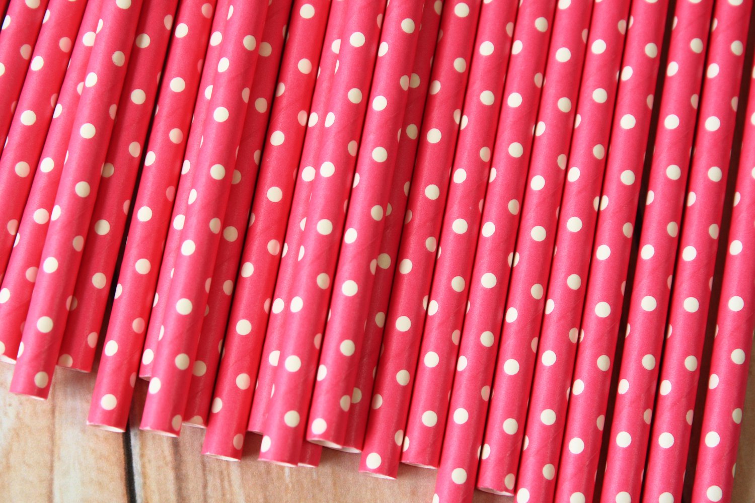 Solid Hot Pink Swiss Dots paper straws