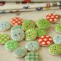 Polka Dots & Plaid wooden round buttons 20pc set