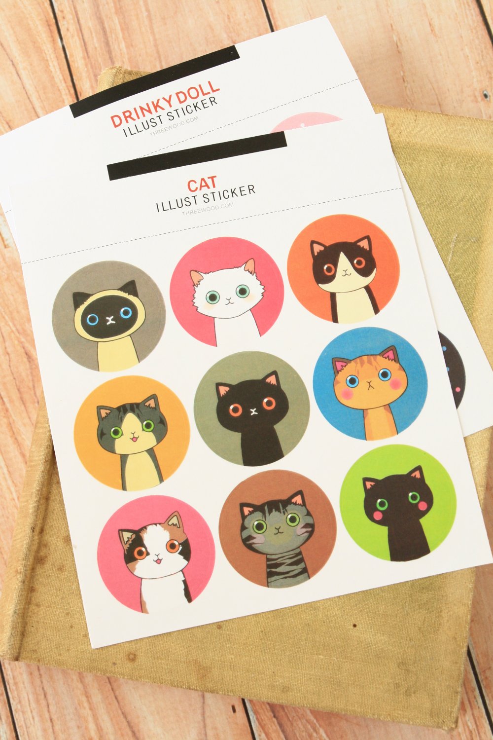 Drinky Doll Cat round paper stickers