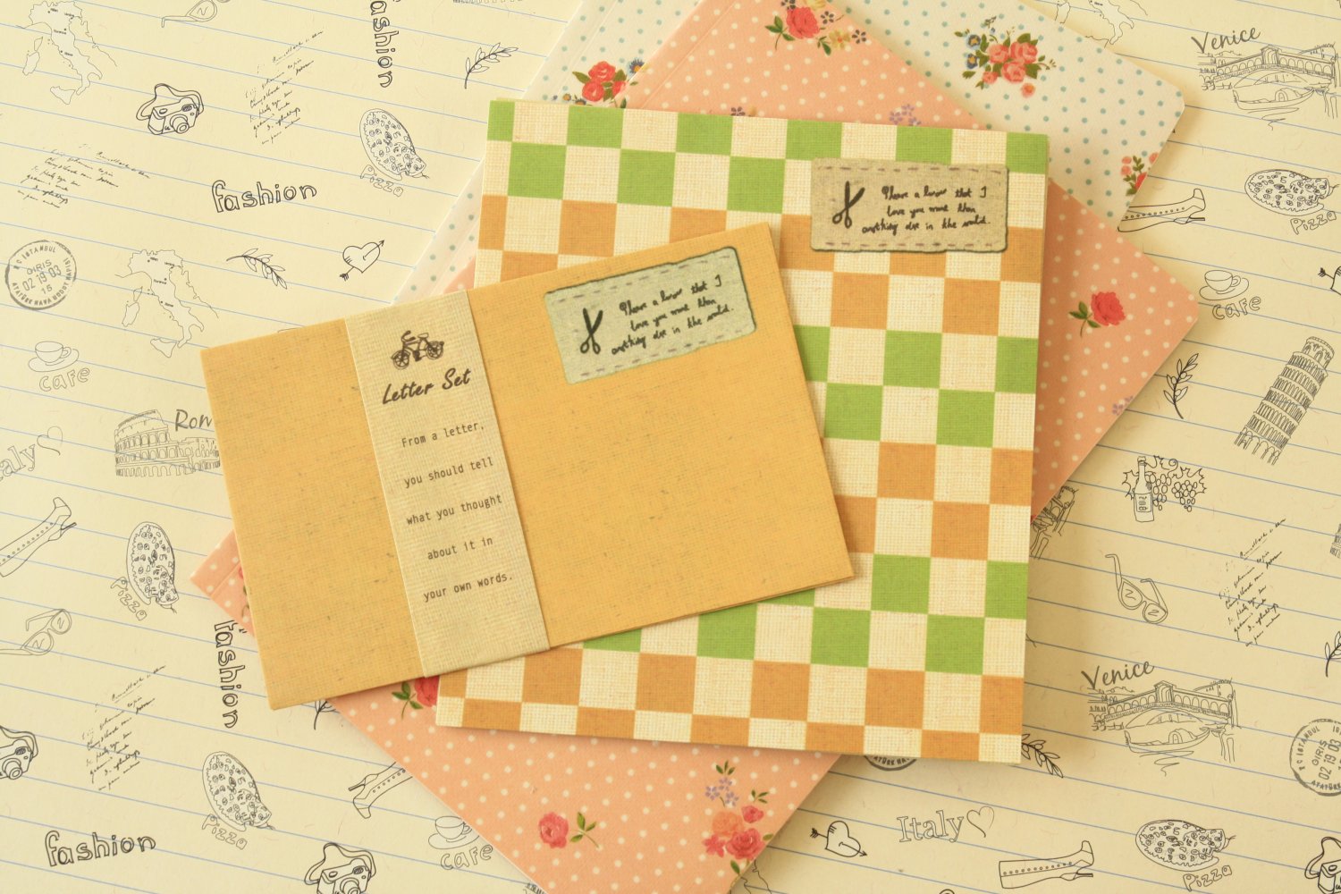Orange Vintage Style Simple Grid writing paper & envelopes set