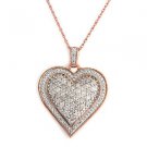 0.85 Ct White Diamond 18K Rose Gold Sterling Heart Pendant Chain