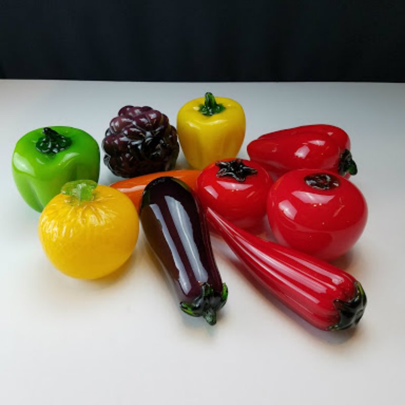 Hand Blown Glass Fruits and Vegetables with Basket