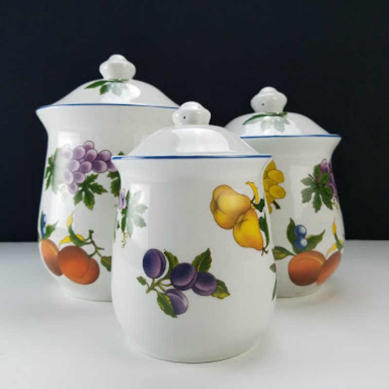 Tabletops Unlimited Essence 3 Pc Fruit Designed Canister Set
