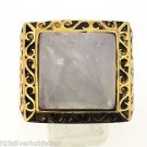 925 STERLING SILVER HANDMADE VINTAGE MEN RING WHITE RAINBOW GEMSTONE SIZE 10.25