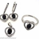 925 STERLING SILVER BLACK STAR GEMSTONE HANDMADE RING US 8 EARRING PENDANT SET