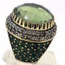 925 SOLID SILVER BRONZE HANDMADE TURKISH RING LABMDE GREEN AMETHYST CZ SIZE 8.5