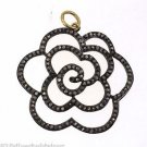 925 SOLID STERLING SILVER HANDMADE FLOWER PENDANT 1 CT DIAMOND 33 X 32 MM
