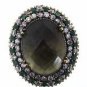 925 SOLID SILVER & BRASS HANDMADE TURKISH RING LABMADE GREEN GEMSTONE 8.5 US