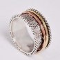 925 SOLID SILVER & BRASS HANDMADE TURKISH RING LABMADE GREEN GEMSTONE 8.5 US
