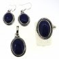 925 SOLID STERLING SILVER HANDMADE LAPIS GEMSTONE RING EARRING PENDANT SET